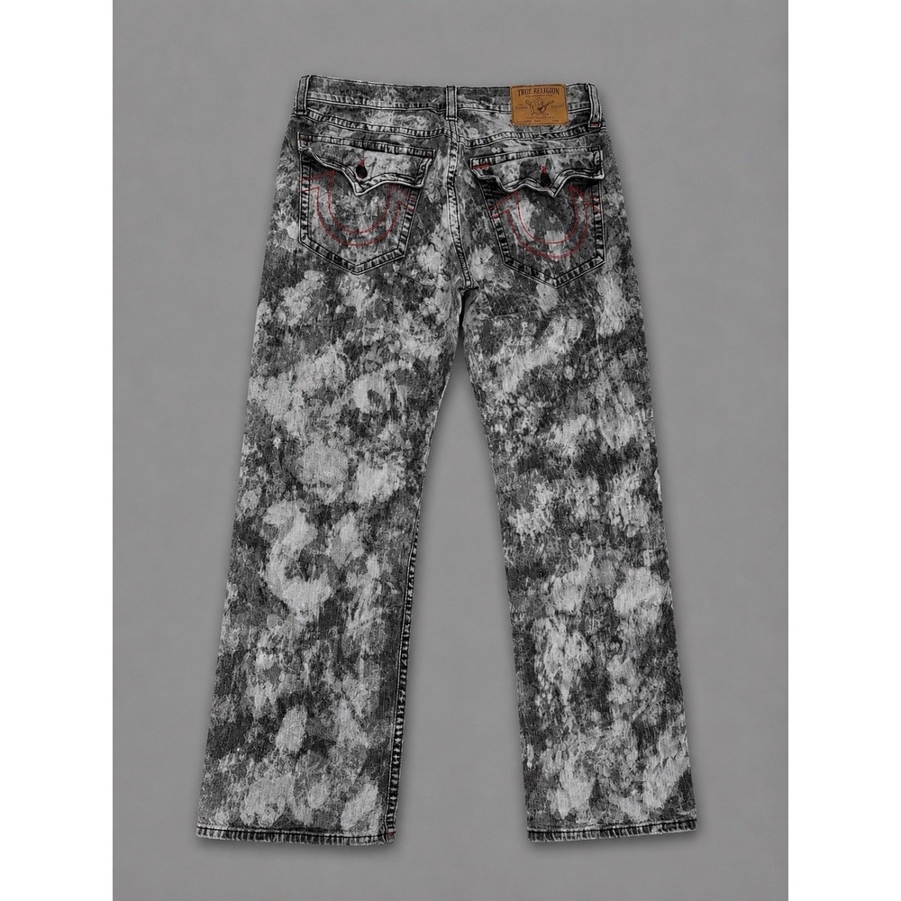 True Religion World Tour Straight Seat Acid Wash Men's Jeans Sz 36x32 Red stitch - Picture 2 of 10